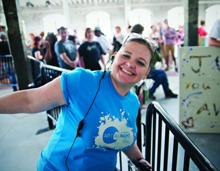 Volunteers demonstrate the art of making Art All Night