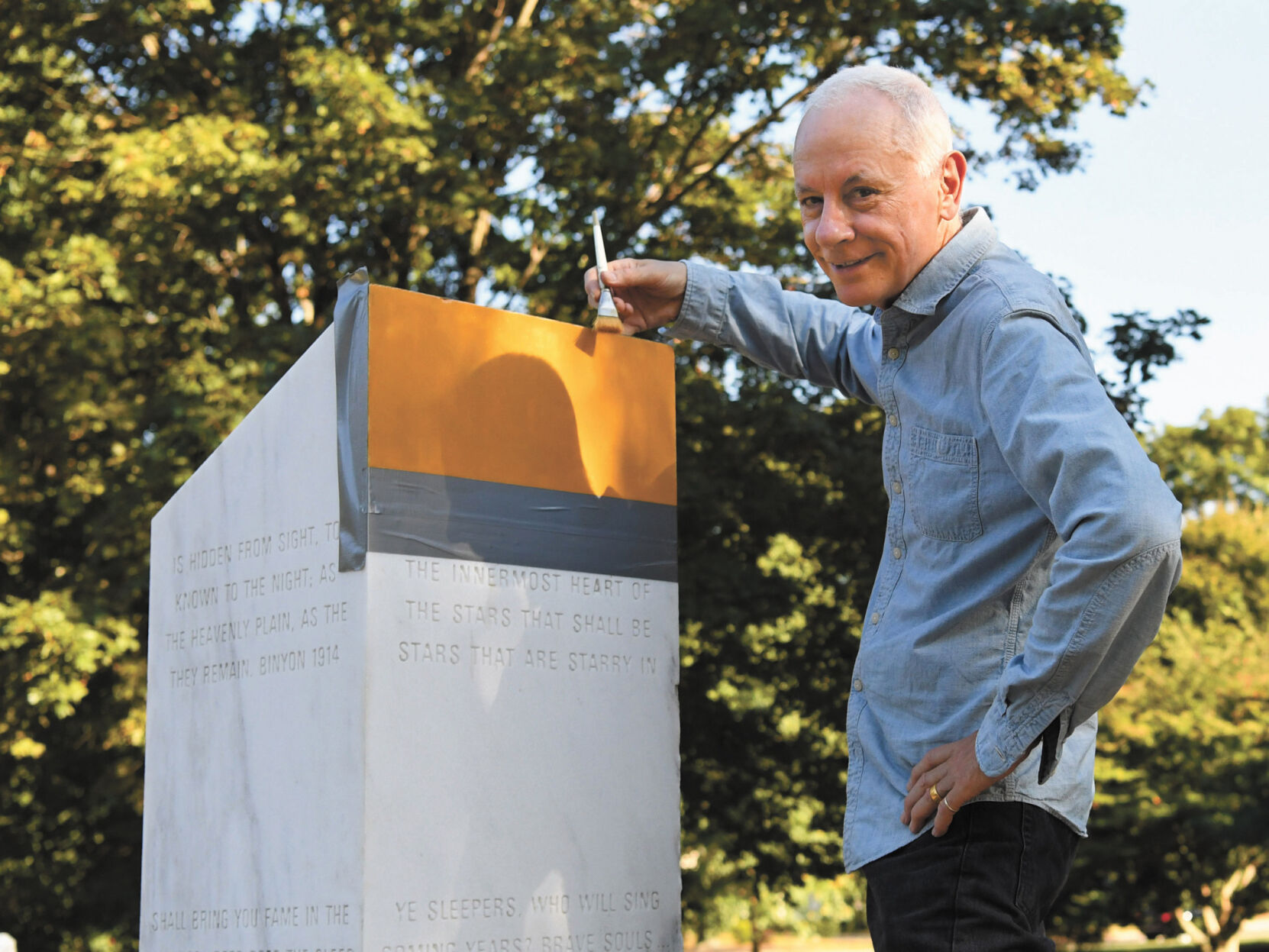 PIETRO del FABRO  PUTTING THE FINISHING TOUCHES ON THE AMEERICAN LEGION POST 76 CENTENNIAL MEMORIAL