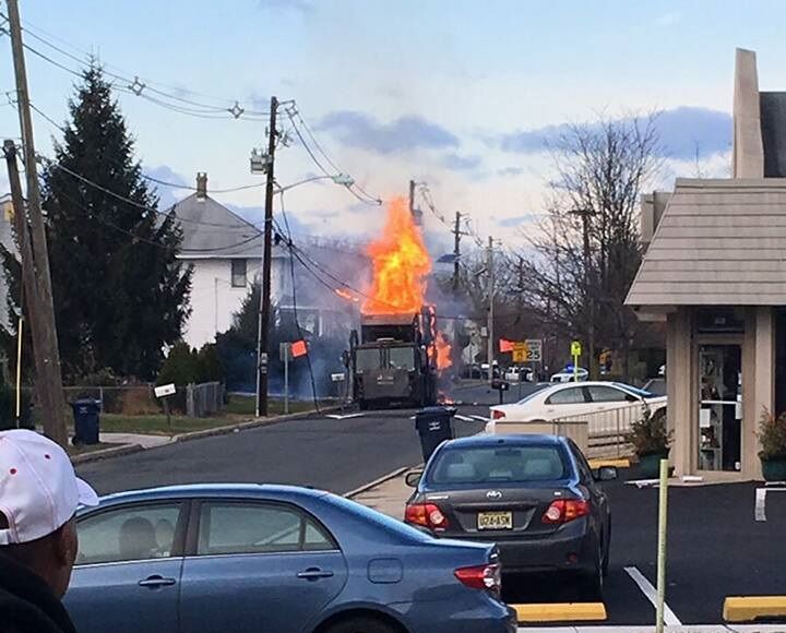 Garbage truck fire temporarily closes Eldridge Avenue in Lawrence
