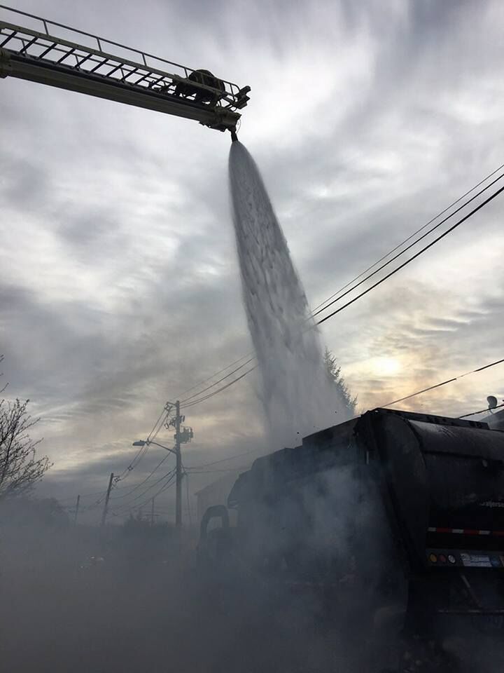 Garbage truck fire temporarily closes Eldridge Avenue in Lawrence