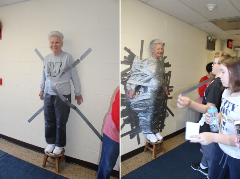 Morgan Elementary principal duct taped to wall during spring fundraiser