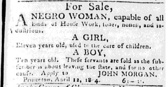 1804 Bill For Slave For Sale in Princeton