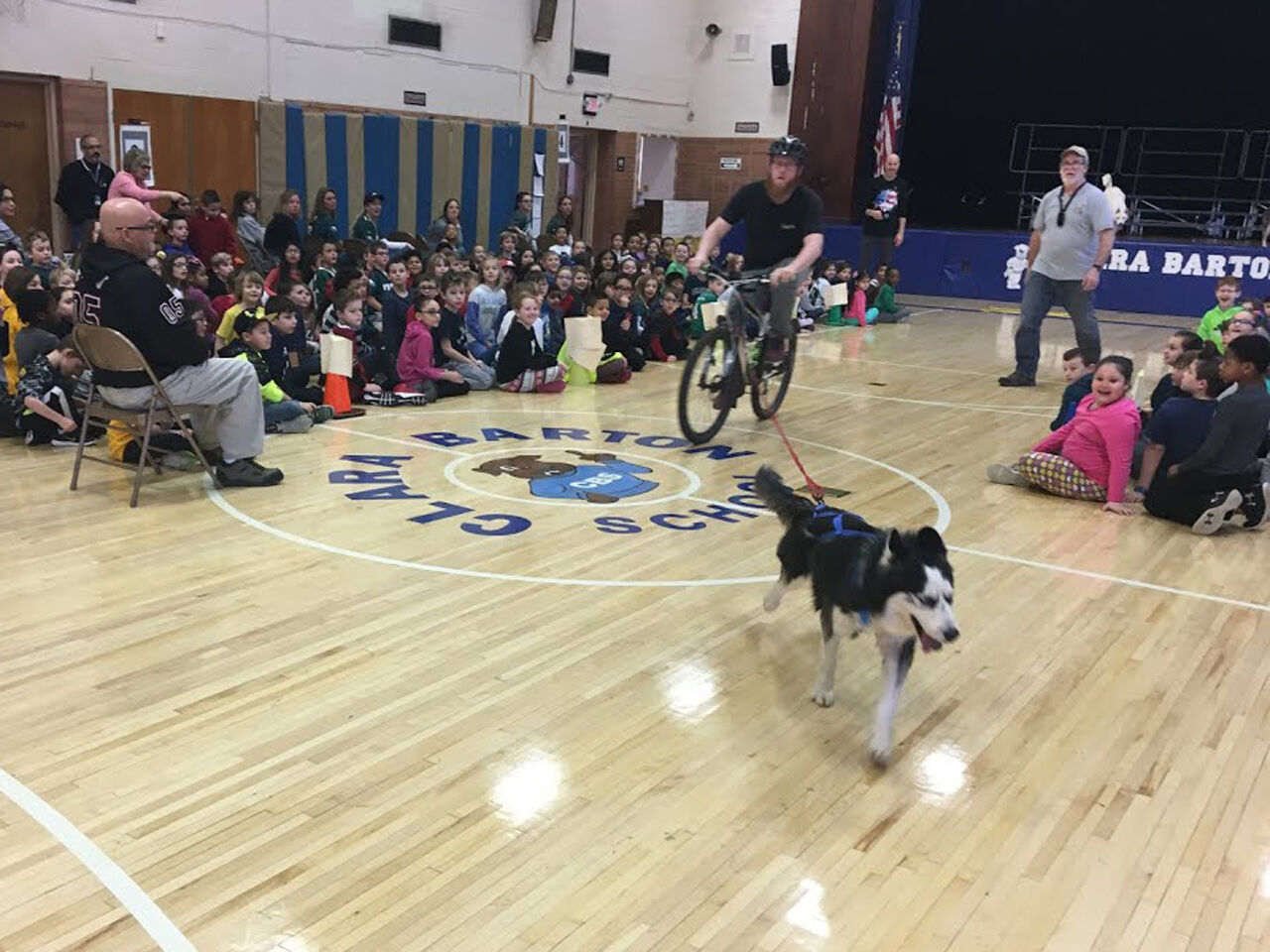 Sled dogs take Clara Barton Elementary School