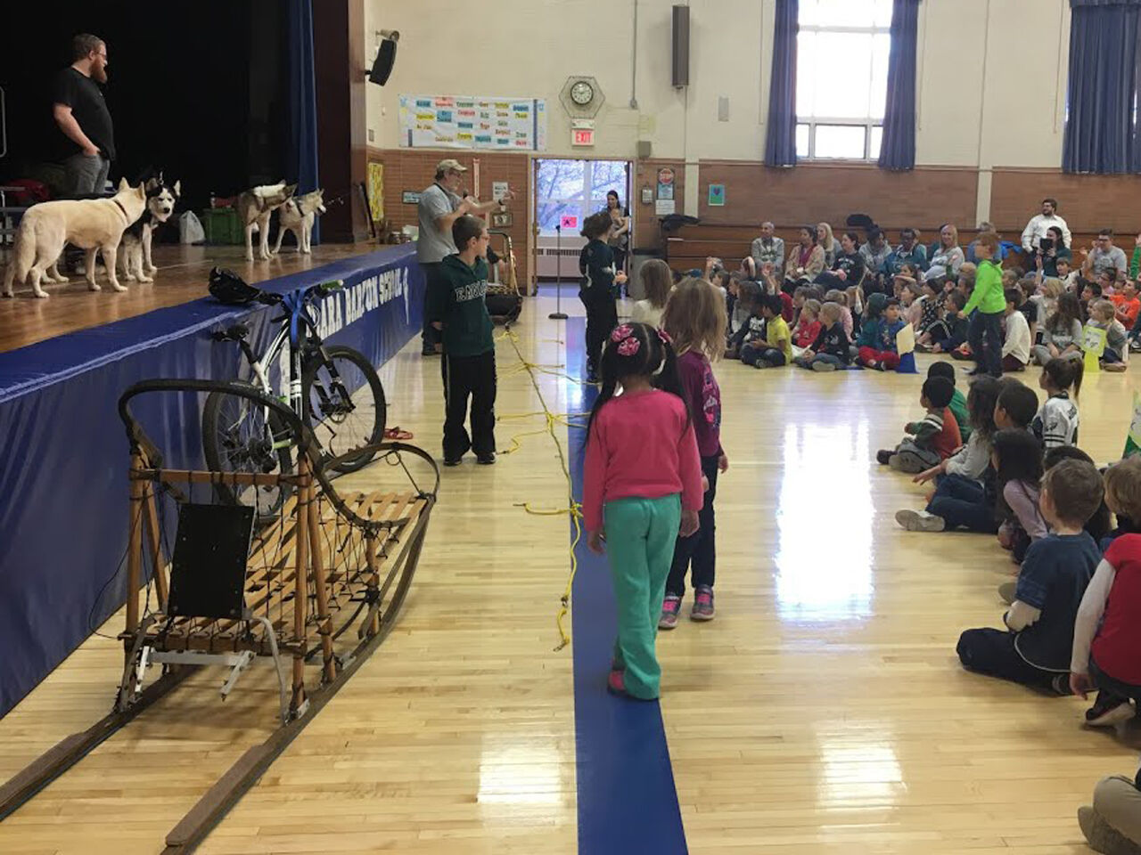 Sled dogs take Clara Barton Elementary School
