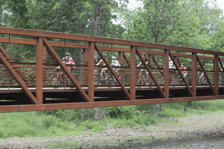 Stony Brook Bridge connects Mercer Meadows, Lawrence Hopewell Trail