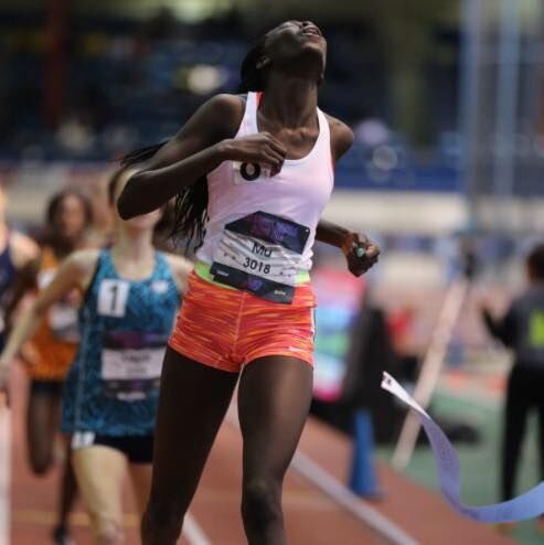 Athing Mu winning the 2018 New Balance National Championships 800M Girls == courtesy of Trenton Track Club.jpg