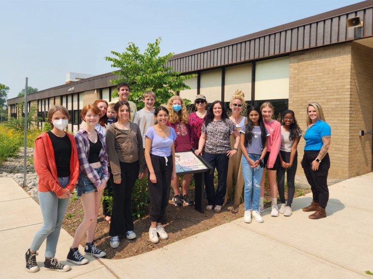 Timberlane unveils interpretive sign in school rain garden