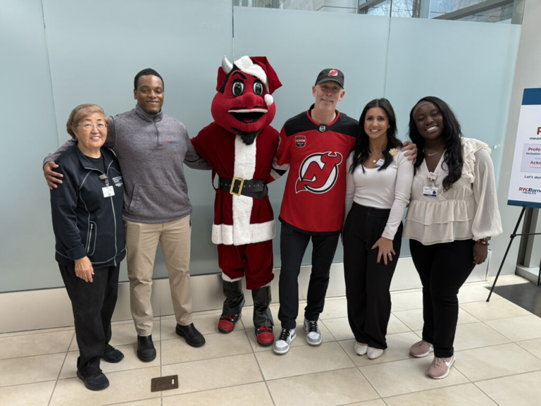 Grant Marshall, N.J. Devils mascot bring cheer to RWJ University Hospital Hamilton