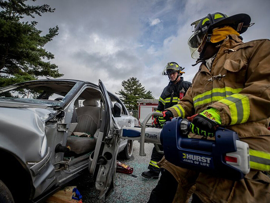 Traffic accident EMS fireman