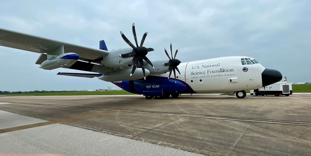 The NSF NCAR C-130 research aircraft.